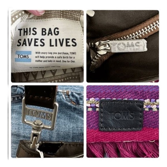 TOMS women’s Crossbody Bag Rainbow Summit Stripe Embellished Boho Tassel Artisan - Picture 3 of 16